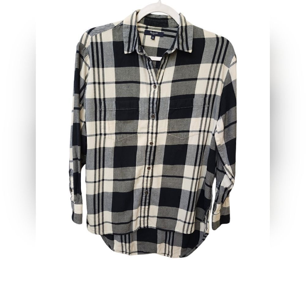 Madewell Flannel Button front‎ hi-low  oversized shirt Shacket XS